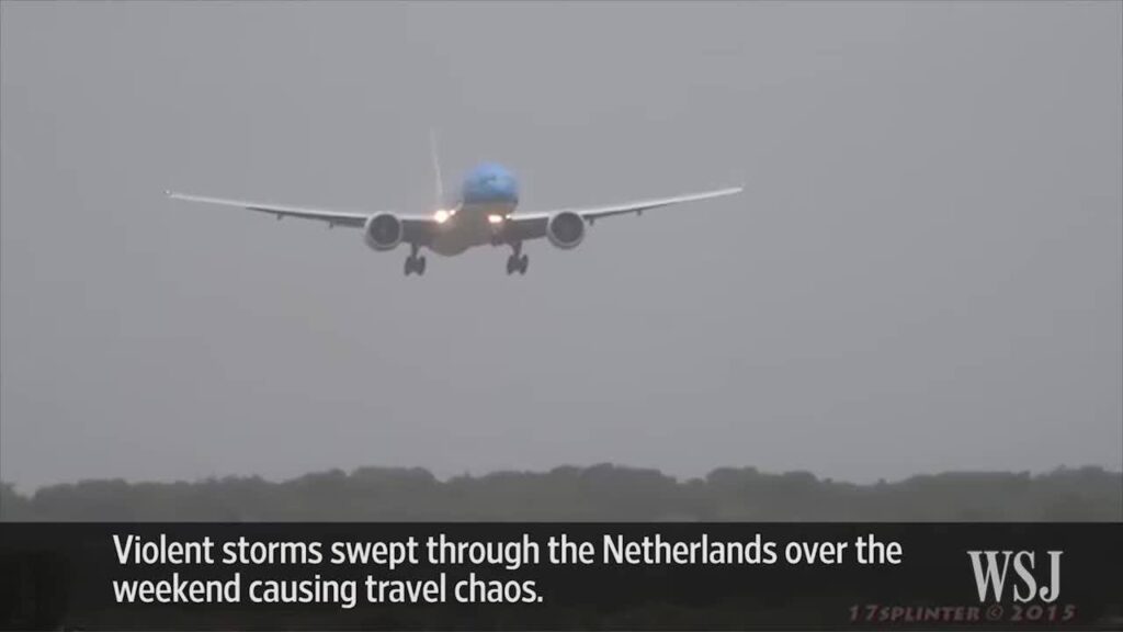 Airplane landing in a storm