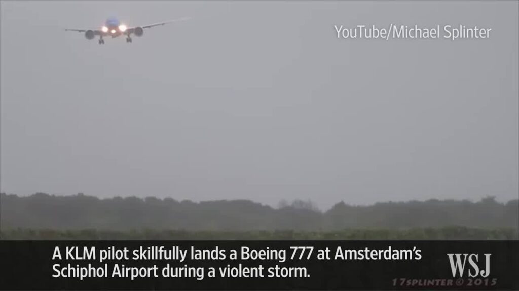 Airplane landing in a storm