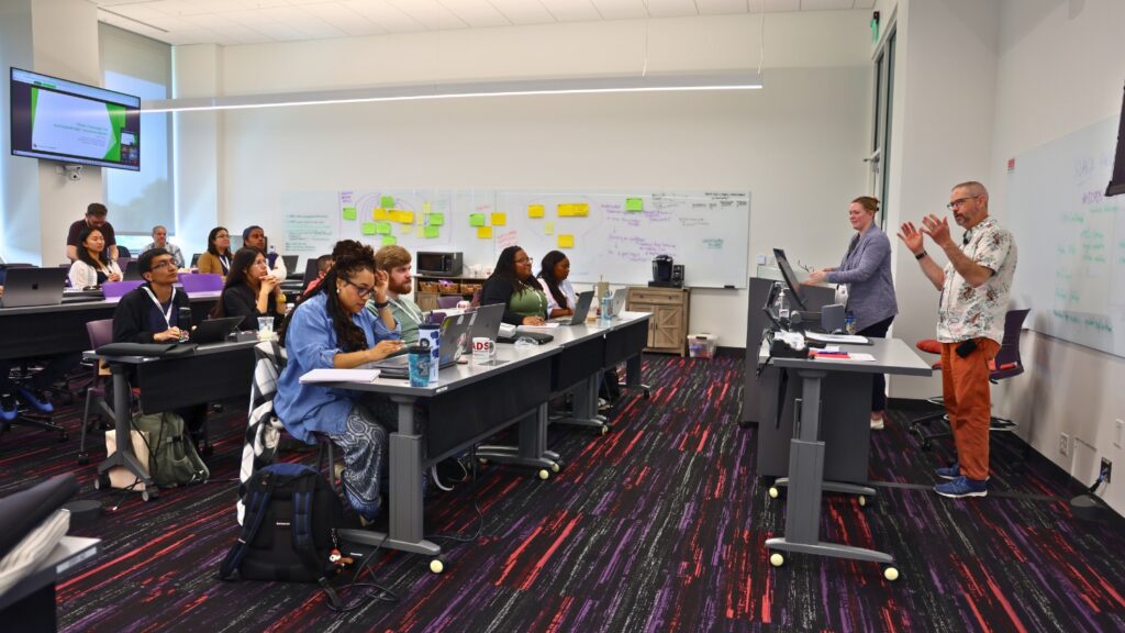 Teaching in a classroom.