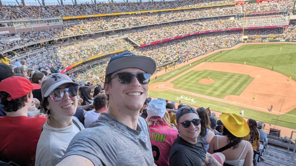 Adam at a baseball stadium